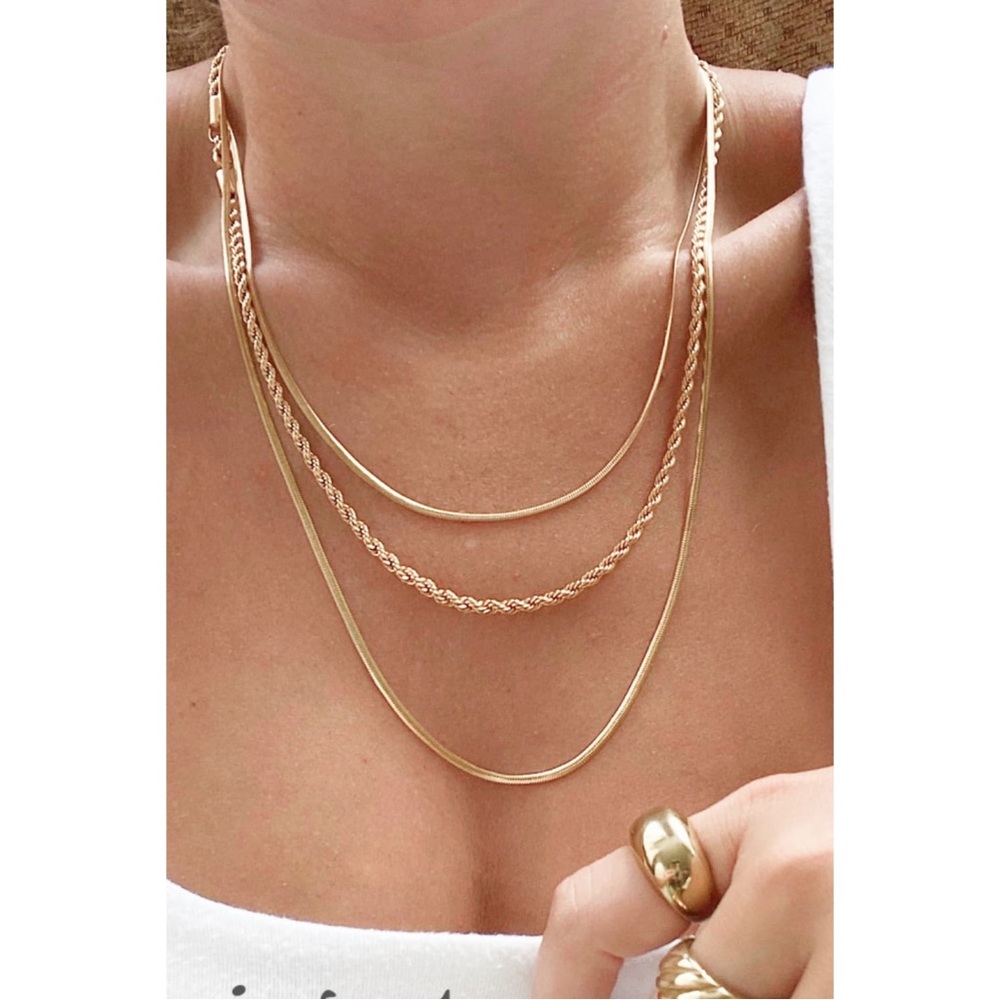 Stainless Steel 18K Gold-Plated Triple Layer Necklace